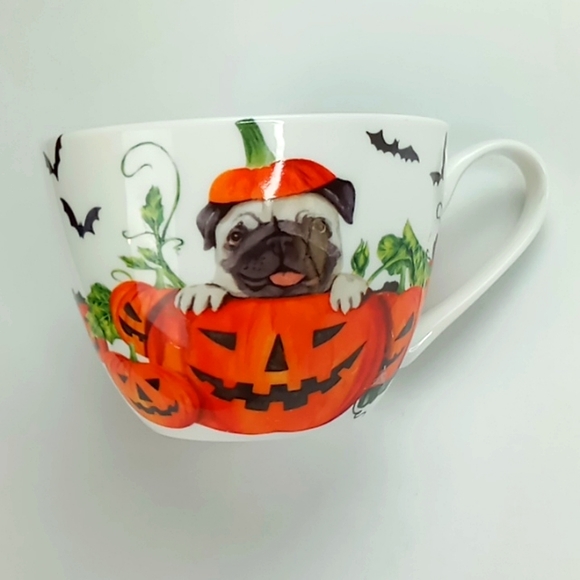 Portobello By Design "Pumpkin Pug" Mug Coffee Cup Bone China - Picture 3 of 9